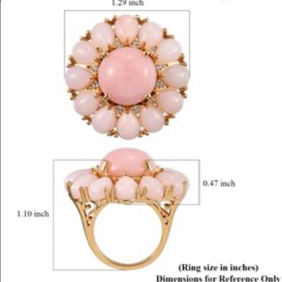Pink Opal and White Zircon Floral Ring Vermeil Yellow Gold Over Sterling Silver - Picture 3 of 6